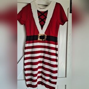 Festive Red and White Striped Kids Dress